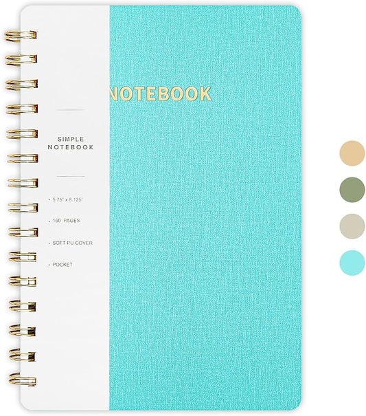 Lined Spiral Notebook College Ruled A5 Journal Book for Note Taking, 160 Pages Writing Journal for Office and Home School Supplies 5.75x8.125 inch - MintGreen