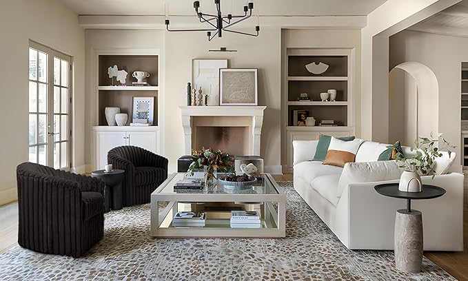 UIXE Faux Fur Swivel Accent Chair, Modern Upholstered Armchair Barrel Club Chair for Living Room, Chocolate