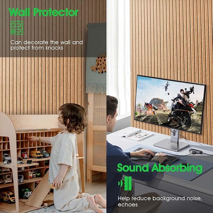 Large Cork Board for Office, 8 Pack Felt Wall Tiles with Slat Wall Paneling and Safe Removable Adhesive Tabs, Felt Bulletin Board Pin Board Cork Boards for Walls (Deep Camel)