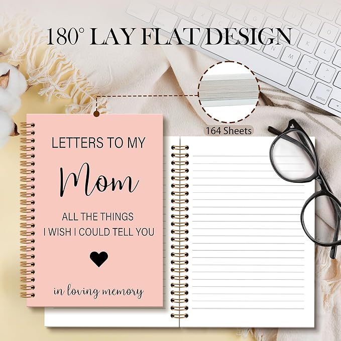 Memorial Gifts for Loss of Mom Grief Notebook Journal, Letters to My Mom in Heaven Journal, Sympathy Notebooks Gifts for Loss of Mom Women, In Loving Memory Sympathy Gifts, 6x8.2In（Pink）