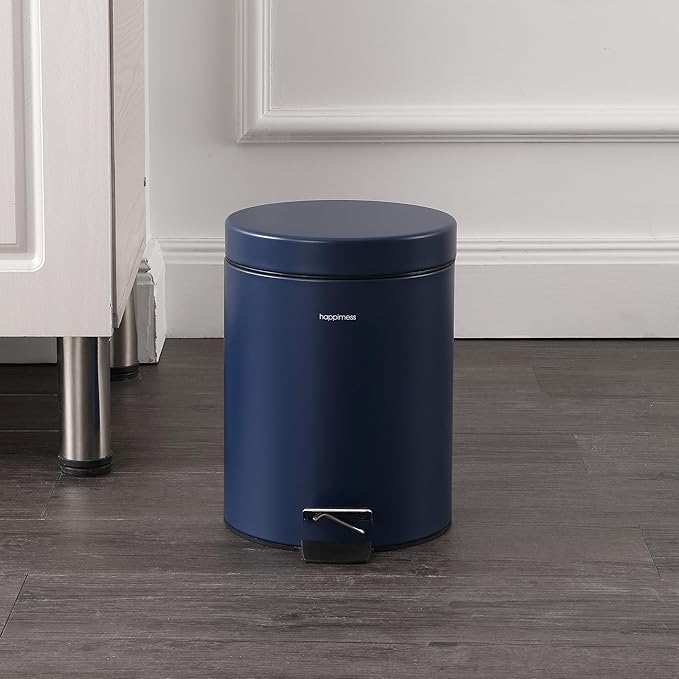 happimess HPM1000B Oscar 8-Gallon Step-Open Trash Can with Free Mini Trash Can, Modern, Fingerprint Proof for Home, Kitchen, Office, Large:7.9 Gallon Small:1.3 Gallon, Denim Blue