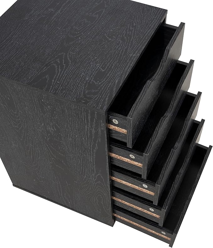Naomi Home 5 Drawer Office Storage File Cabinet Under Desk Cabinets for Organization Filing with Wheels, Printer Stand Storage, 180 lbs Capacity, Distressed Black (11397AM)