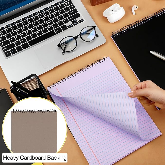 6 Pcs Legal Pad Top Spiral Bound Notebook 70 Sheets Wirebound Notepad Double Sided Ruled Memo Steno Book with Stiff Back Cover for Business(8.5 x 11 Inches,No Holes,Purple)