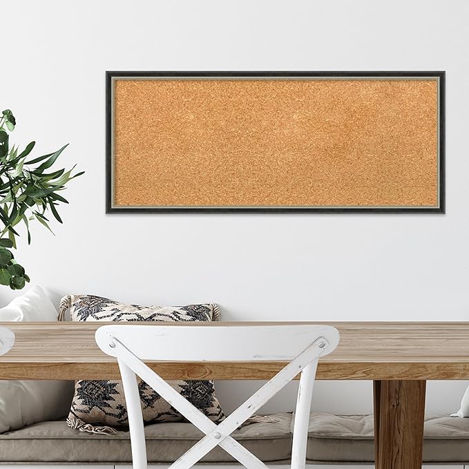 Amanti Art Natural Cork Board for Wall, 13x31 Vision Board with Black Wood Frame, Medium Corkboard Office Decor for Home Organization, Modern Contemporary Corkboard Pinboard to display items for home