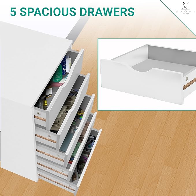 Naomi Home Office File Cabinets Wooden File Cabinets for Home Office Lateral Cabinet Wood Cabinet Mobile Mobile Storage Filing Storage Drawer White 5 Drawer