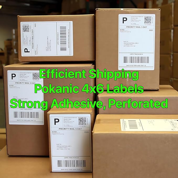 Roll 4 x 6 inch - 500 Thermal Labels Direct White Strong Adhesive Perforated Postage Shipping Printer Compatible with Zebra SNBC Epson Rollo (500 Labels, 1 Roll)