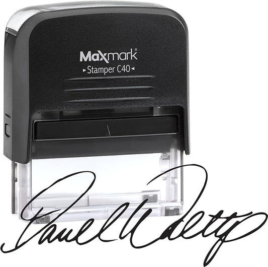 MaxMark Custom Signature Stamp - Large Size Self-Inking Stamp - Customized with Your Signature