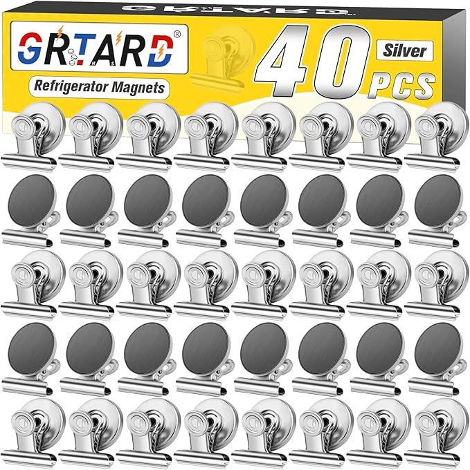Grtard Magnetic Clips 40 Pack Fridge Magnets Clips Magnetic Hooks Clips, Strong Refrigerator Magnets Clips, Whiteboard Magnetic Clips, 1.2 Inch