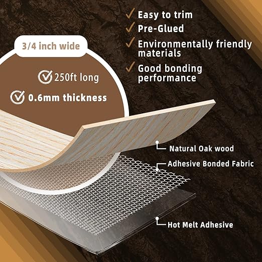 GSCIT Club Oak Edge Banding, 3/4 inch x 250ft roll of Veneer Plywood Edge Banding Preglued Flexible, Wood Tape Banding for Cabinet Repair