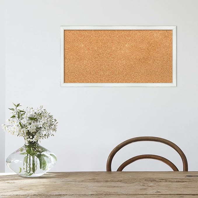 Amanti Art Natural Cork Board for Wall, 13x25 Vision Board with White Frame, Small Corkboard Office Decor for Home Organization, Country Rustic Corkboard Pinboard to Display Items for Home