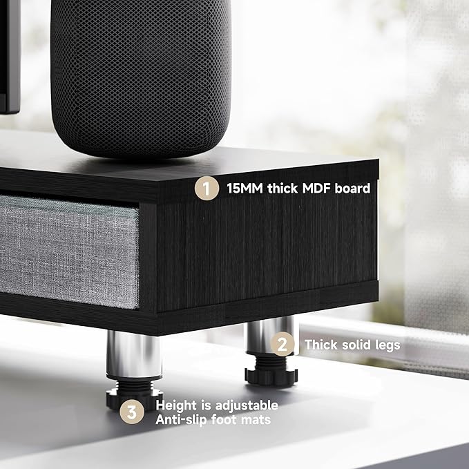 Fenge Dual Monitor Stand with 2 Drawers, 42.5 Inches Large Computer Riser for Desk, Adjustable Height Desk Shelf with Storage for Laptop, PC, TV, Printer