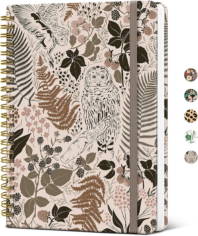 Lined Spiral Journal Notebook for Women, Cute A5 College Ruled Hardcover Notebook for Work & Note Taking, Aesthetic Pretty Journal for Writing, 140 Pages, Magical Forest
