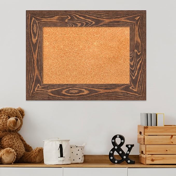 Amanti Art Natural Cork Board for Wall, 18x24 Vision Board with Brown Wood Frame, Small Corkboard Office Decor for Home Organization, Country Rustic Corkboard Pinboard to Display Items for Home