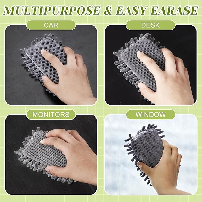 Zonon 4 Pieces Dry Erase Eraser Microfiber Shag Washable Whiteboard Eraser for Markers, Chalk, Classroom, Home and Office(Pink,Green,Yellow,Gray)