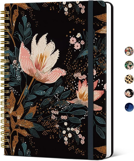 Lined Spiral Journal Notebook for Women, Cute A5 College Ruled Hardcover Notebook for Work & Note Taking, Aesthetic Pretty Journal for Writing, 140 Pages, Vintage Petals