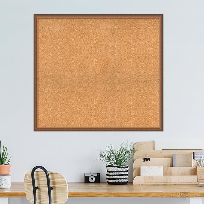 Amanti Art Natural Cork Board for Wall, 38x42 Vision Board with Bronze Frame, Oversize Corkboard Office Decor for Home Organization, Modern Corkboard Pinboard to Display Items for Home Organization