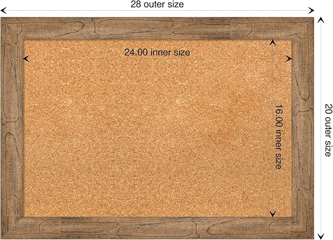 Amanti Art Natural Cork Board for Wall, 20x28 Vision Board with Brown Wood Frame, Medium Corkboard Office Decor for Home Organization, Rustic Farmhouse Corkboard Pinboard to display items for home