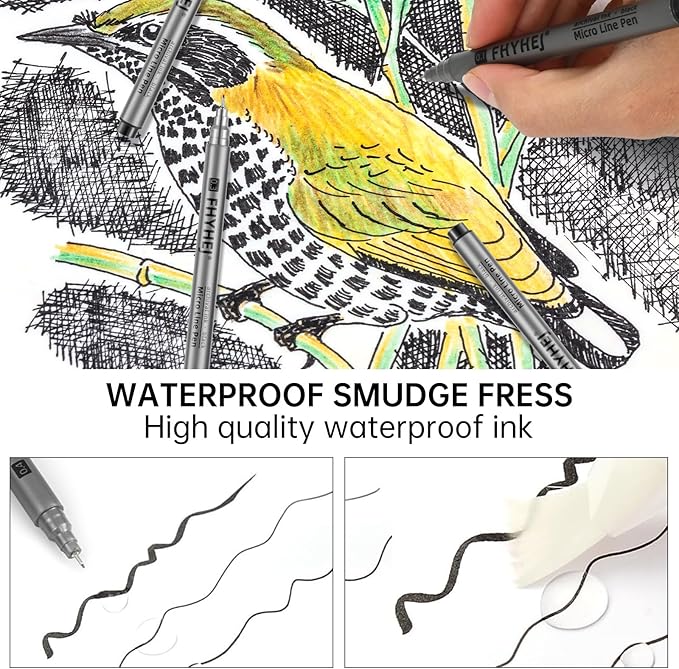 Micro Fineliner Drawing Art Pens: 9 Black Fine Line Ink Set Artist Supplies Archival Inking Markers Liner Professional Sketch Outline Anime Sketching Artist Illustration Watercolor