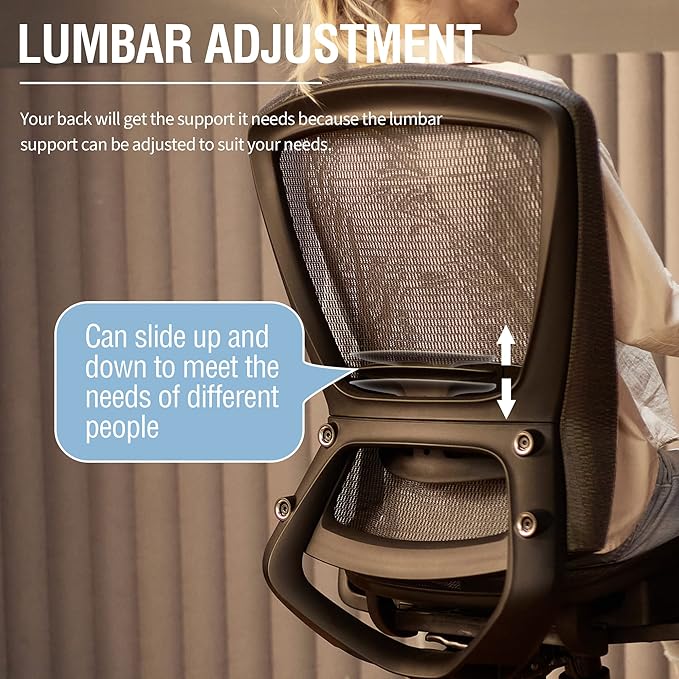 ELABEST Mesh Office Chair,Ergonomic Computer Desk Chair,Sturdy Task Chair- Adjustable Lumbar Support & Armrests,Tilt Function,Comfort Wide Seat,Swivel Home Office Chair (Grey)