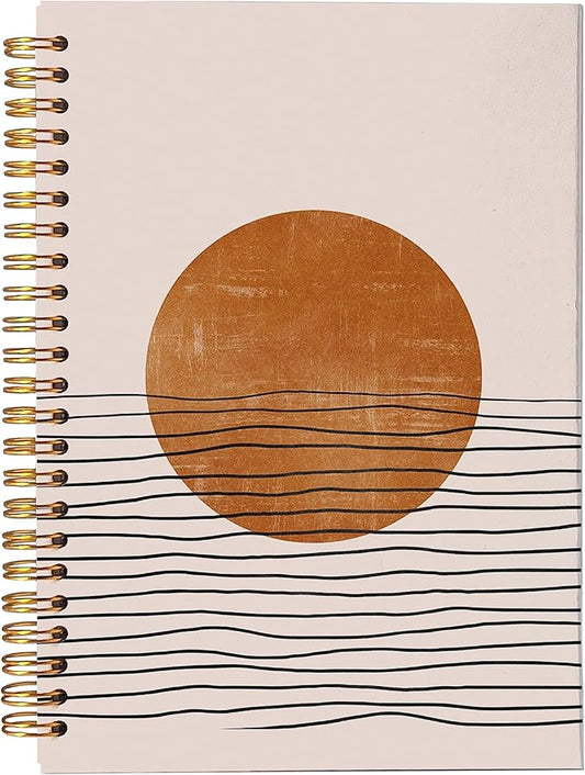 VNWEK Abstract Boho Terracotta Sun Sunset Ocean Wave Spiral Notebook Journal 5.5 x 8.3 inches,Boho Lined Hardcover Spiral Notebook,Boho Gifts for Women Teen Girls Teens