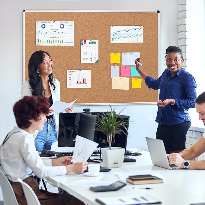 Board2by Extra Large Cork Bulletin Board 60" X 36", Silver Aluminum Framed 5'x3' Corkboard for Wall, Wall Mounted Notice Pin Board with 18 Push Pins for School, Home & Office