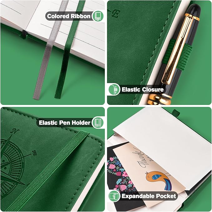 Notebook Journal for Women Men: Leather Journal for Writing, Hardcover College Ruled Journals Notebooks with Thick Paper, Large A5 Daily Journal for Travel, Diary, Gifts for Teens, 5.7"×8.5", Green