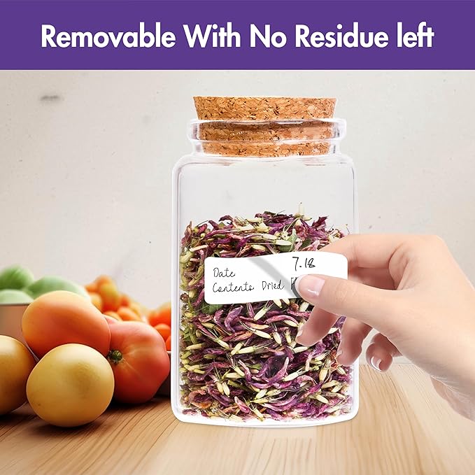 300 Removable Blank Food Labels, Water/Oil/Tear Resistant with Perforation Line for Freezer Food Containers Jars Pantry Organization (Each Measures 1” x 2”)