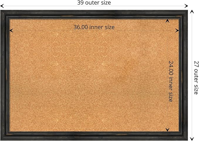 Amanti Art Natural Cork Board for Wall, 27x39 Vision Board with Black Wood Frame, Large Corkboard Office Decor for Home Organization, Rustic Farmhouse Corkboard Pinboard to display items for home