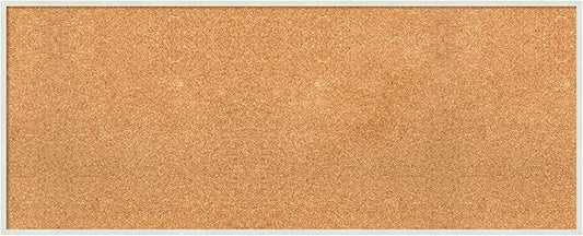 Amanti Art Natural Cork Board for Wall, 17x41 Vision Board with White Frame, Large Corkboard Office Decor for Home Organization, Modern Corkboard Pinboard to Display Items for Home Organization in