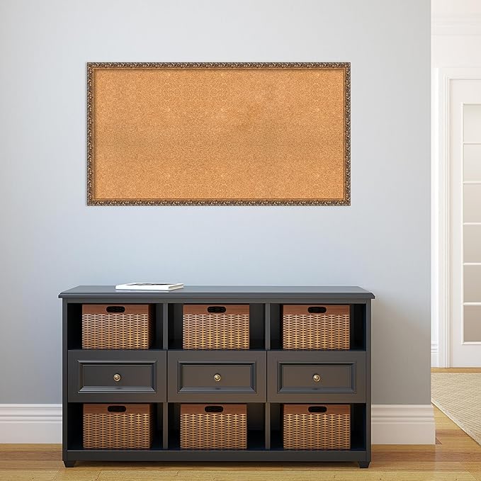 Amanti Art Natural Cork Board for Wall, 24x44 Vision Board with Bronze Frame, Oversize Corkboard Office Decor for Home Organization, Traditional Corkboard Pinboard to Display Items for Home