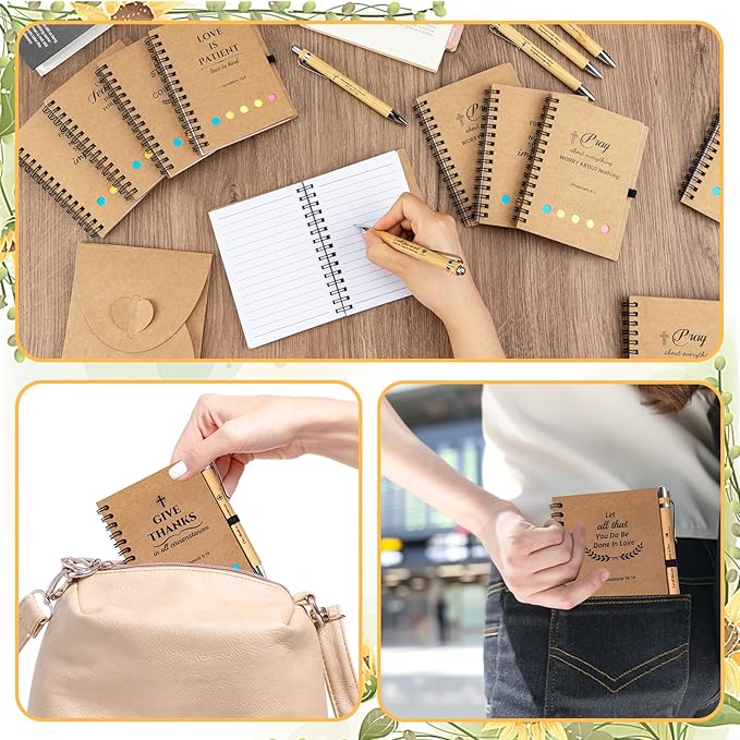 20 Sets Christian Gifts Bulk Prayer Journal Christian Spiral Notebooks with Bible Ballpoint Pens Religious Small Notepad Inspirational Church Gift for Women Men Sunday School Family Bible Study Groups