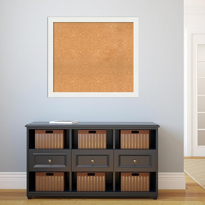 Amanti Art Natural Cork Board for Wall, 31x35 Vision Board with White Frame, Large Corkboard Office Decor for Home Organization, Casual Corkboard Pinboard to Display Items for Home Organization in