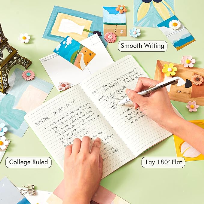 feela 8 Pack Soft Cover Journal Bulk, Notebooks College Ruled for Work, Lined Travel Journal for Women Men, Note Taking Notebook School Supplies Business Writing, 8.2” x 5.5”, A5, Light Green