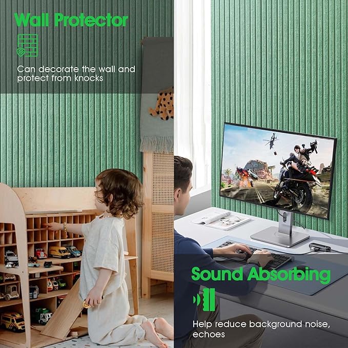 Large Cork Board for Office, 8 Pack Felt Wall Tiles with Slat Wall Paneling and Safe Removable Adhesive Tabs, Felt Bulletin Board Pin Board Cork Boards for Walls (Sage Green)