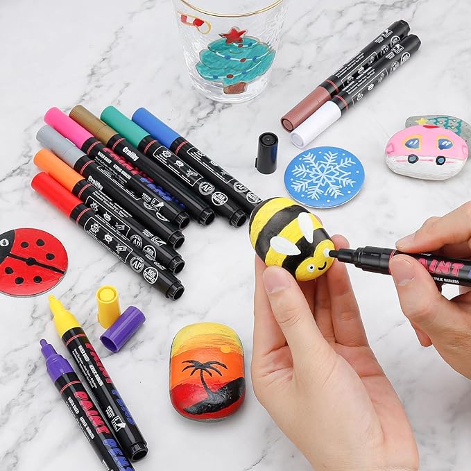 Silver Paint Pens Paint Markers - 2 Pack Permanent Quick Dry Waterproof Marker Pens for Rocks Wood Fabric Plastic Canvas Glass Mugs Metal Tire Stone