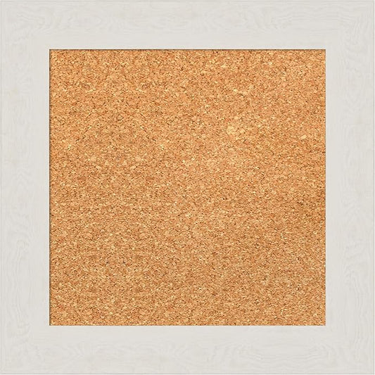 Amanti Art Natural Cork Board for Wall, 15x15 Vision Board with White Frame, X-Small Corkboard Office Decor for Home Organization, Country Rustic Corkboard Pinboard to Display Items for Home