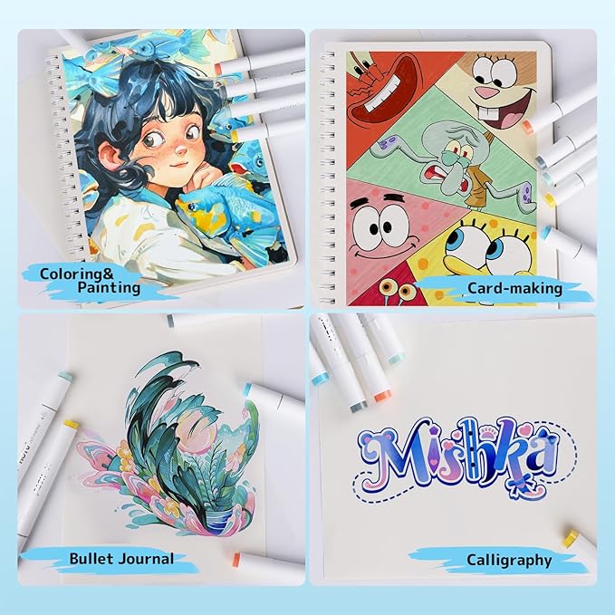 Alcohol Markers Brush Tip -60 Virant Colors Daul Tips Art Markers Set, for Artist Adults Coloring Illustrations, with Seamless Blending, Colorless Blender, Anti-Bleeding Pad, &Premium Ink