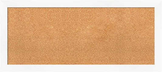 Amanti Art Natural Cork Board for Wall, 19x43 Vision Board with White Frame, Large Corkboard Office Decor for Home Organization, Modern Corkboard Pinboard to Display Items for Home Organization in