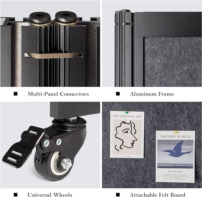 Office Divider,Room Partition, Privacy Partition Separator,Portable Commercial Screen Dividers,Classroom School Dividers,10'6"W x 6'7"H,5 Panel,Grey