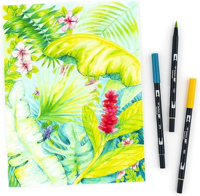 Tombow 56189 Dual Brush Pen Art Markers, Tropical, 10-Pack. Blendable, Brush and Fine Tip Markers