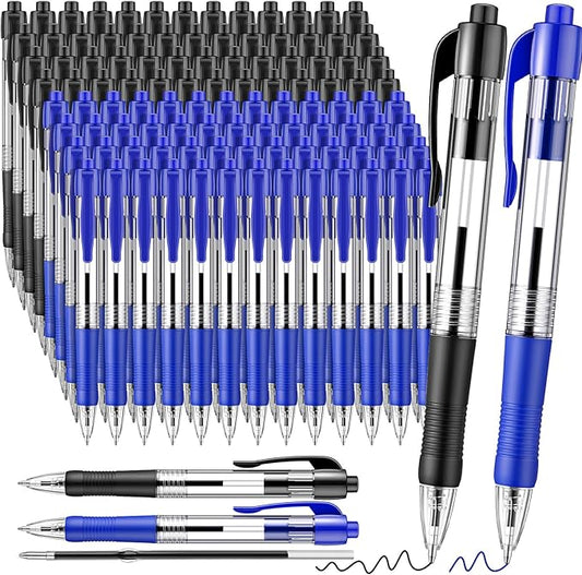 Fulmoon 100 Pcs Gel Ink Pens Retractable Ballpoint Medium Point 1.0 mm Ballpoint Smooth Writing Click Pens for Journal Writing Office Home(Black and Blue Ink)