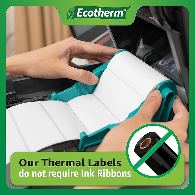 2.25" x .75" Thermal Labels | 6 Rolls | 19890 Labels | fits Zebra, Munbyn, Rollo, Godex, Arkscan, iDPRT, Offnova Thermal Label Printers and More | Blank White Adhesive Stickers by Ecotherm
