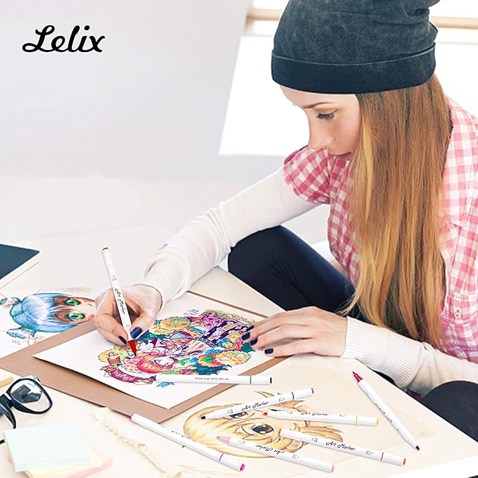 Lelix 61 Colors Alcohol Art Markers, 60 Colors Plus 1 Blender Dual Tip Permanent Marker Pens Highlighters Perfect for Kids Adults Artist Drawing Sketching Card Making & Coloring Books