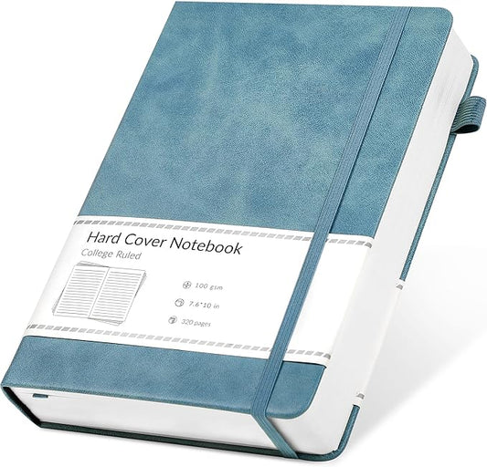 CAGIE Lined Journal Notebook, 320 Pages College Ruled Notebook, 100 Gsm Paper Thick Journal, B5 Hardcover Leather Journals for Writing Women Men, 7.6x10 In, Blue
