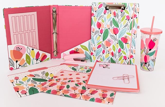 Steel Mill & Co Large Top Spiral Notebook College Ruled, 11" x 8.5" with Durable Hardcover and 160 Lined Pages, Pink Poppy