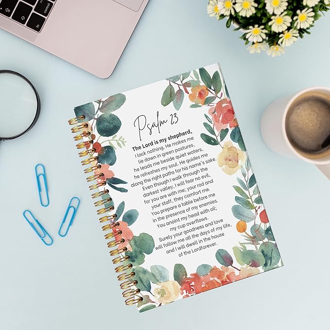 VNWEK Christian Art Gifts Notebook Journal - Christian Notebook for Women, Bible Journaling Notebook, Notebook for Bible Notes, Notebook Spiral Bound with, Psalm 23 Writing Pads