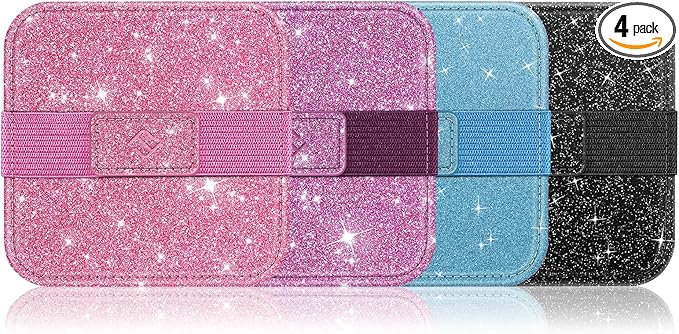 Fintie Screen Cleaning Pad, [4 Pack] Soft Cloth Wipes Screen Cleaner with Elastic Strap for iPad, iPhone, MacBook, Tablets, Laptop (Glitter Pink/Black)