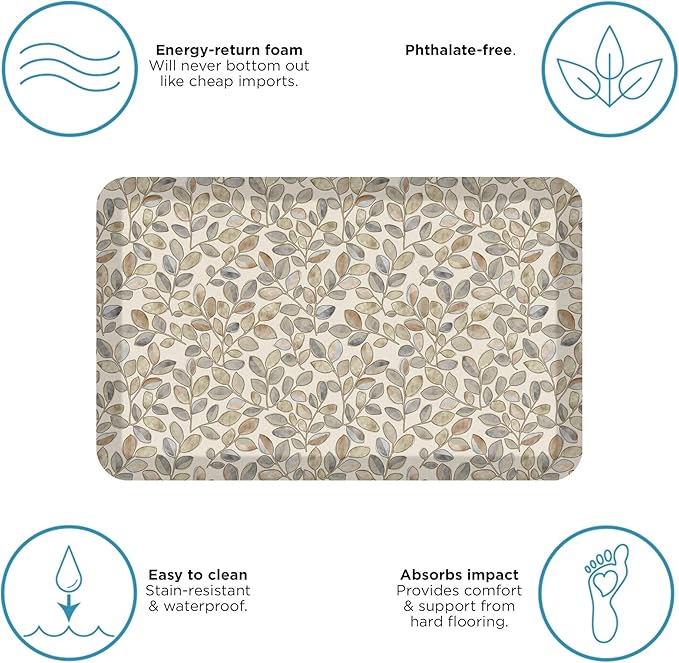 GelPro Designer Comfort 3/4" Thick Ergo-Foam Anti-Fatigue Kitchen Floor Mat, 20"x32", Orchard Almond