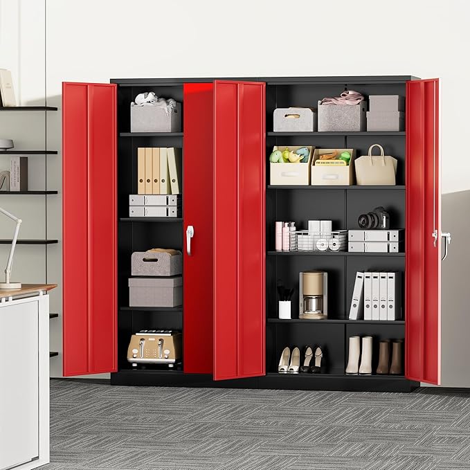 Greenvelly Metal Cabinet with 2 Doors and Adjustable Shelves, 72”H Steel Storage Cabinet, Locking Tall Metal Storage for Office, Home, Garage, School