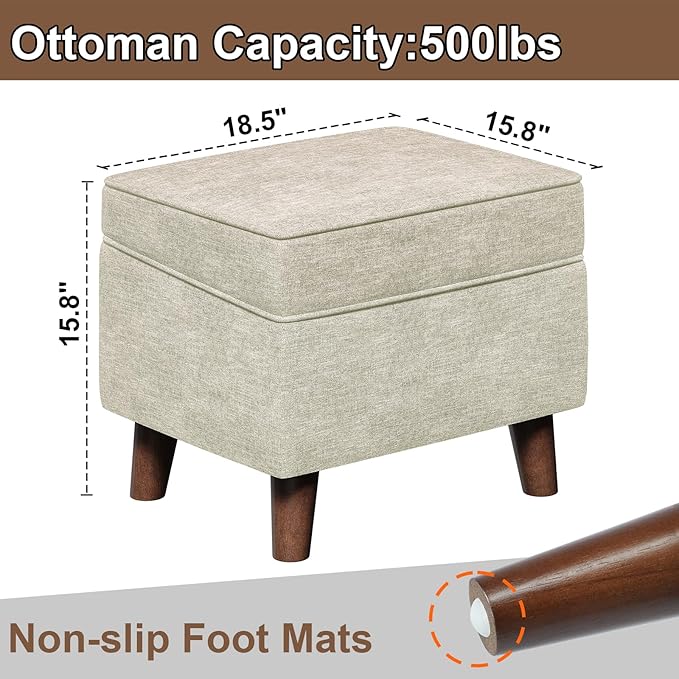 Foot Rest with Adjustable Cover, 18" Storage Ottoman Dorm, Footstool and Sitting Stool, Ottoman Foot Stools for Living Room, Bedroom, Dorm, Beige